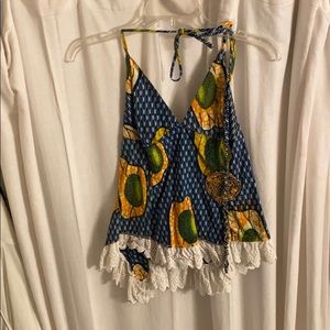 Unique Halter Tank, Asymmetrical, Lace Trim, Small